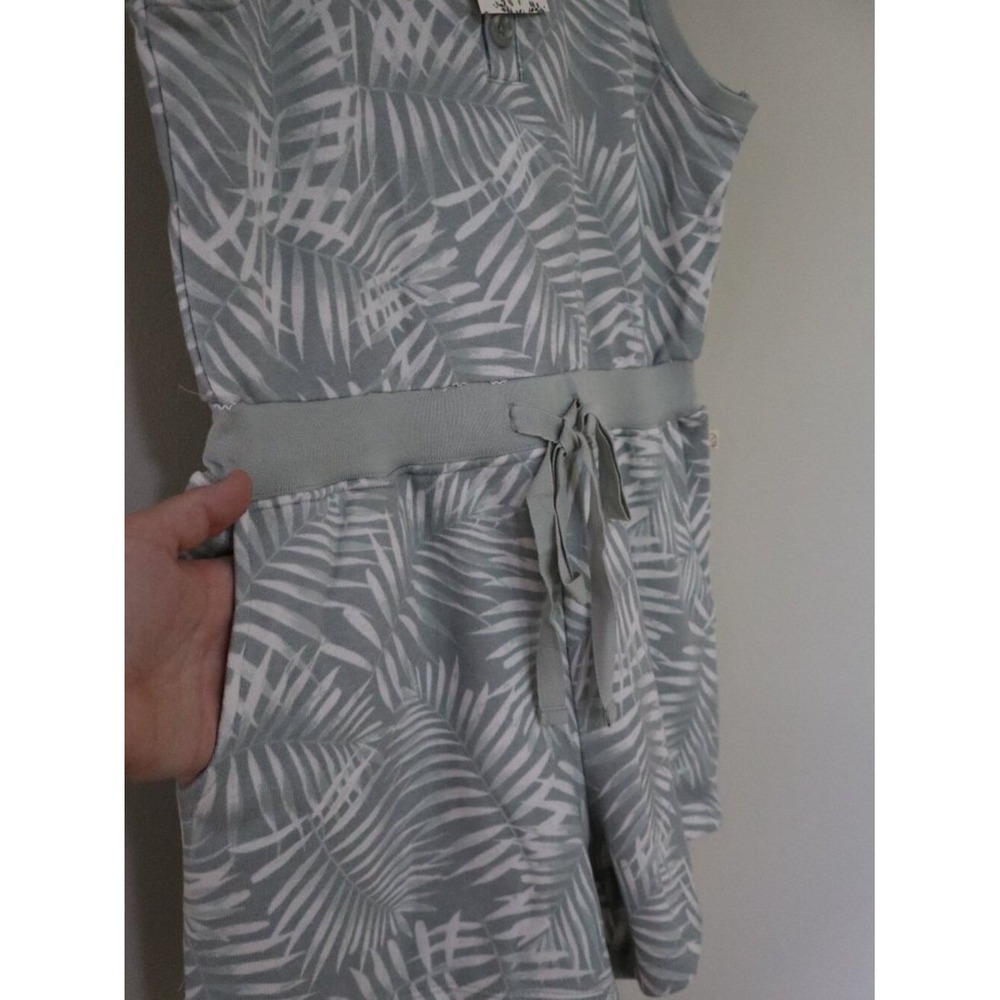 Tropical Summer Beach EcoThreads Romper S Sage Green Palm Leaf Henley Boho - Picture 10 of 10